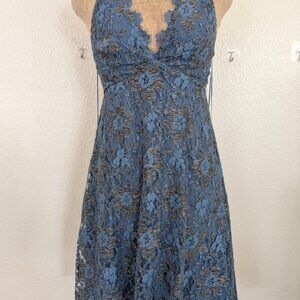 ASTR Drew Plunging Two-Tone Lace Mini Dress